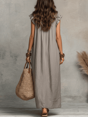 Bohemian Sleeveless Ruffle V-Neck Flowy Maxi Dress
