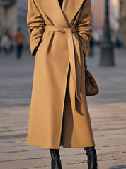 90s Minimalist Lapel Mid-length Woolen Coat With Belt