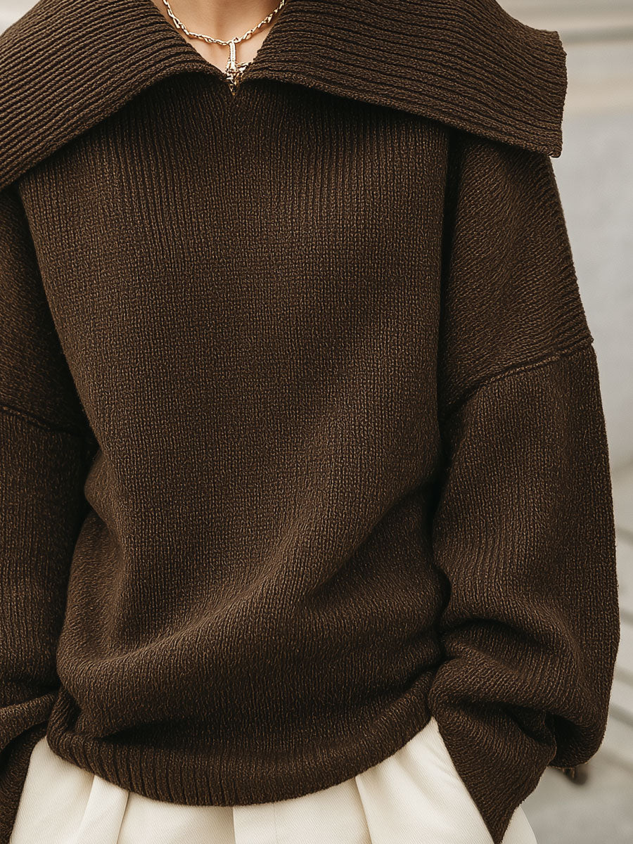 Minimalist Fine Knit Large Lapel Off-shoulder Sweater
