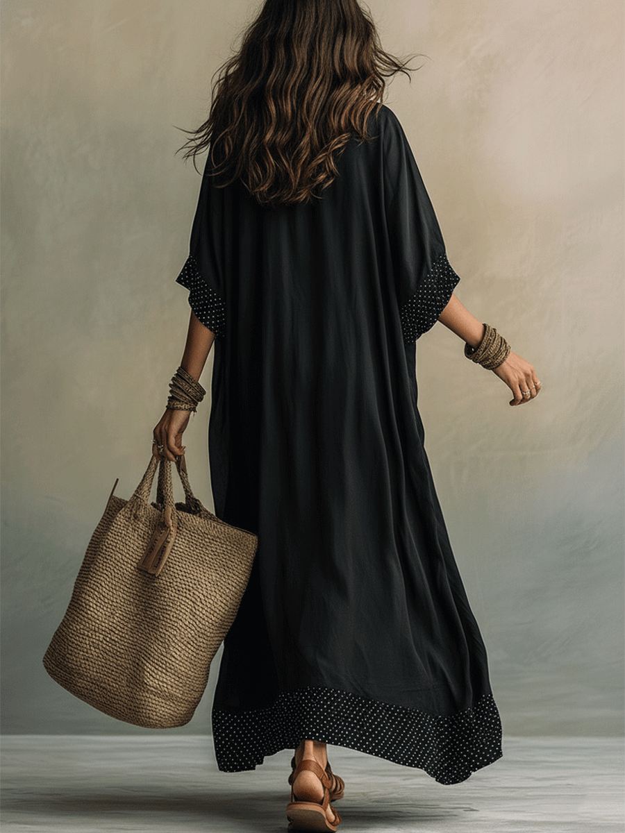 Bohemian Sheer Panel Flowing Maxi Dress In Black