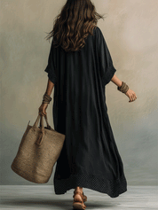 Bohemian Sheer Panel Flowing Maxi Dress In Black