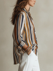 Bohemian Vertical Stripe Resort Earth Tone Blouse