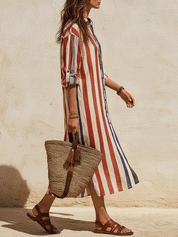 Casual Chic Coastal Breeze Lightweight Patriotic Stripe Midi Dress