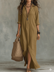 Black Button-Front Bohemian Shirt Maxi Dress