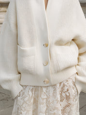 Minimalist Oversized Dropped Shoulder Lantern Sleeve Woolen Cardigan