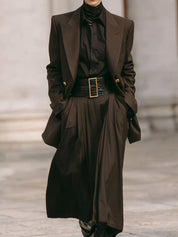 Old Money Minimalist Lapel Metal Buckle Blazer & Pleated Skirt Set