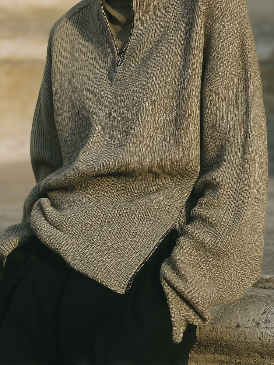 Old Money Half Turtleneck Side Zipper Drop Sleeve Knitted Sweater