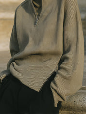 Old Money Half Turtleneck Side Zipper Drop Sleeve Knitted Sweater