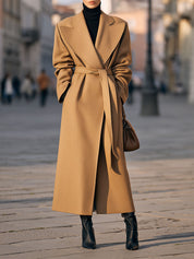 90s Minimalist Lapel Mid-length Woolen Coat With Belt