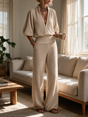 Soft Minimal Pearl Detail Knit Lounge Set