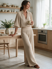 Soft Minimal Pearl Detail Knit Lounge Set