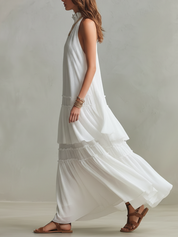 Airy High-Neck Tiered Bohemian Maxi Dress