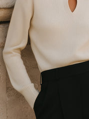90s Minimalism Revival Keyhole Lapel Soft Fine Knit Base Sweater