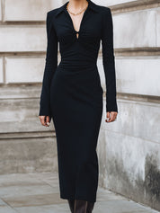 Minimalist Twisted Stretch-fitting Knit Midi Dress