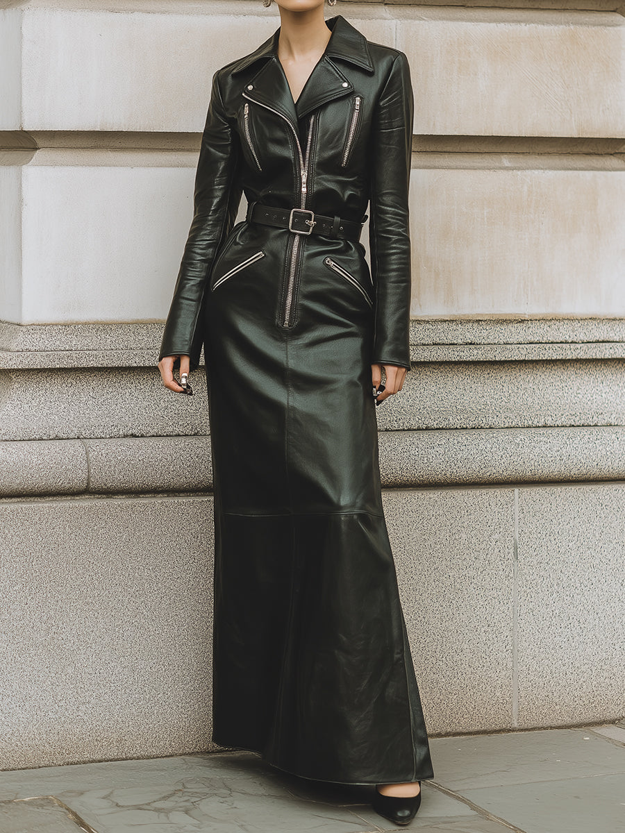 Timeless Noir Structured Eco-friendly Leather Maxi Dress
