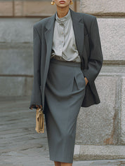 90s Minimalist Oversized Shoulder Pad Blazer & Pencil Skirt Set