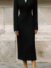 Minimalist Commuting Stitching Lapel Pencil Midi Dress