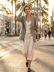 Quiet Luxury Linen Blend Oversized-Fit Grey Tailored Blazer