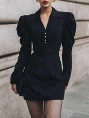 Deconstructed Gigot Sleeve Waist Pleated Mini Dress