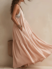 Bohemian Flowing Resort Blush Pink Maxi Dress