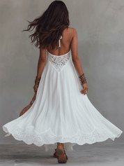 Effortless Boho Lace Halter Neck Flowy Lightweight Maxi Dress