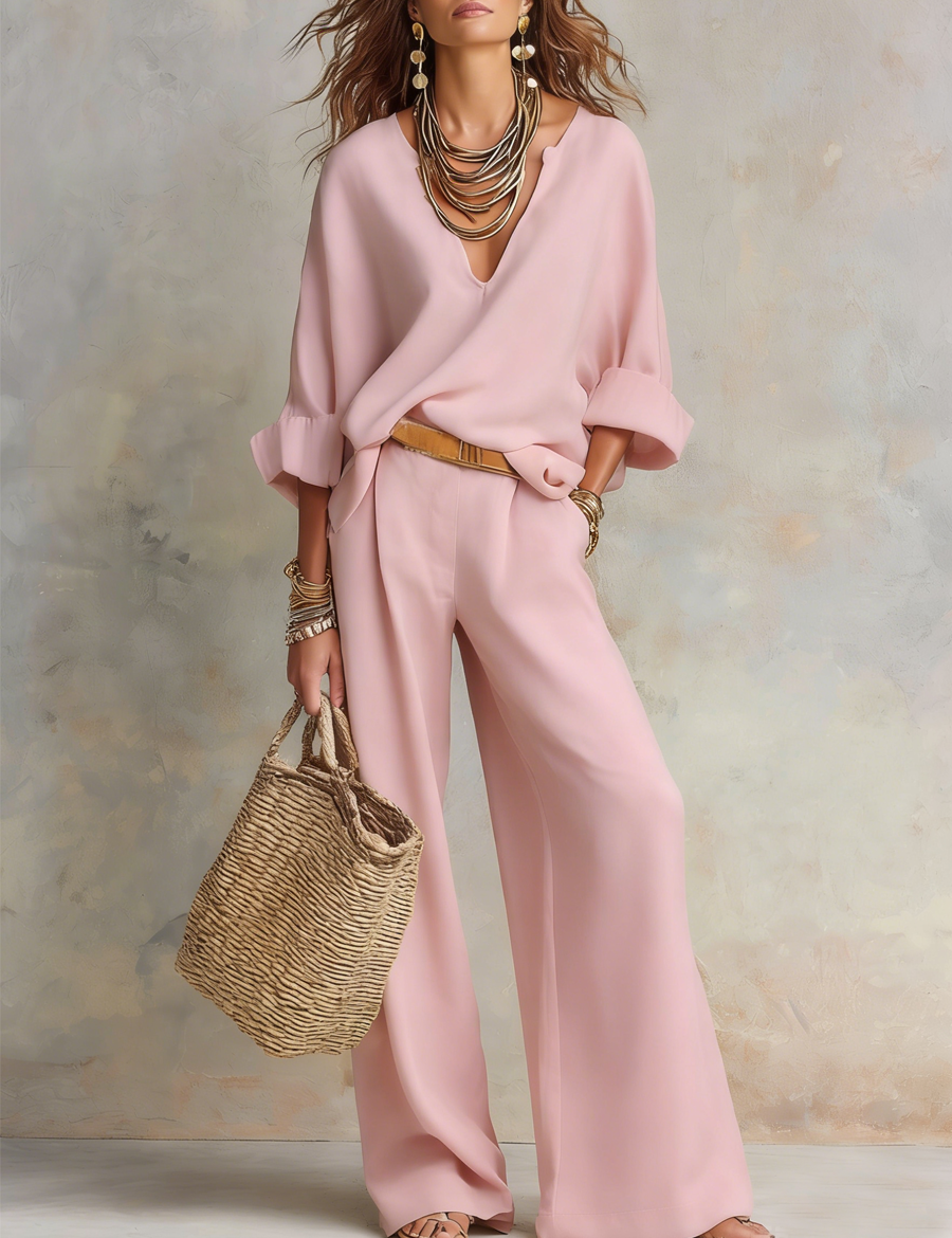 Off White Natural Linen Loose Fitting Resort Wear Set