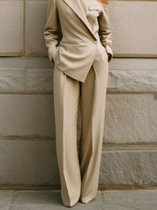 Uniquely Designed Deconstructed One-shoulder Lapel Diagonal Fly Straight Jumpsuit