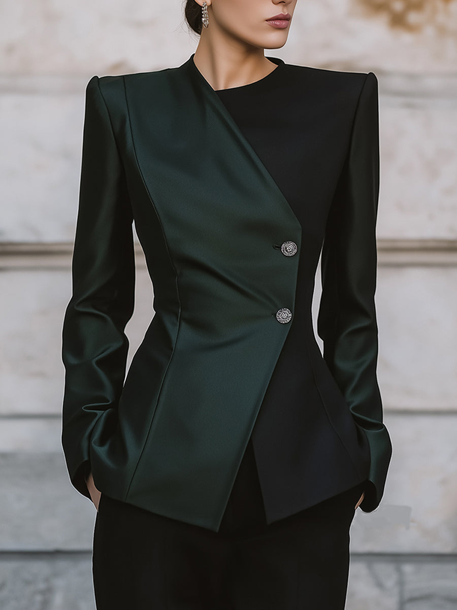 Old-Money Luxe Sculpted Contrast Wool Blend Jacket