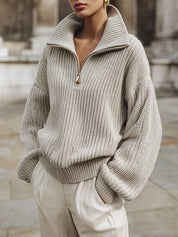 Minimalist Half-zip Front Oversized Knitted Sweater