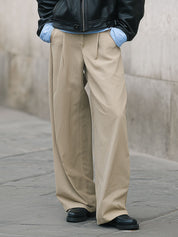 Simple Pure Cotton Pleated Wide-leg Straight Pants