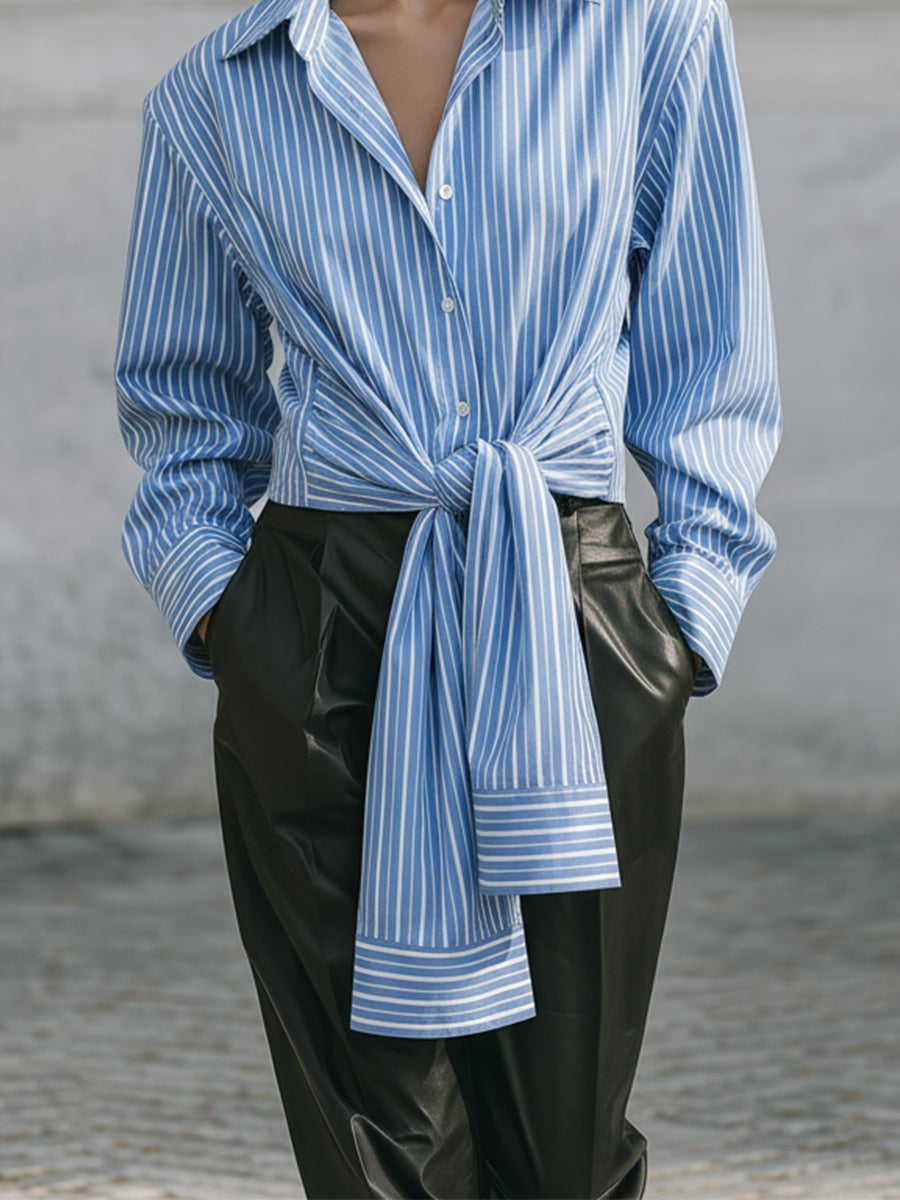 Uniquely Designed Deconstructed Pinstripe Long Sleeve Blouse