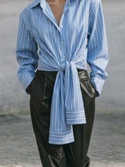 Uniquely Designed Deconstructed Pinstripe Long Sleeve Blouse