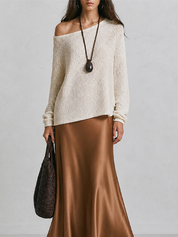 Slouchy One-Shoulder Long Sleeve Knit Pullover