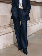 Minimalist Commuter Lapel Denim Blazer & Straight Pants Set