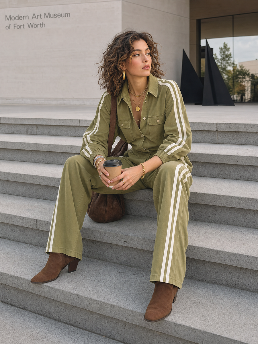 Utility Olive Green Striped Cargo Pant Set
