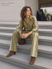 Utility Olive Green Striped Cargo Pant Set