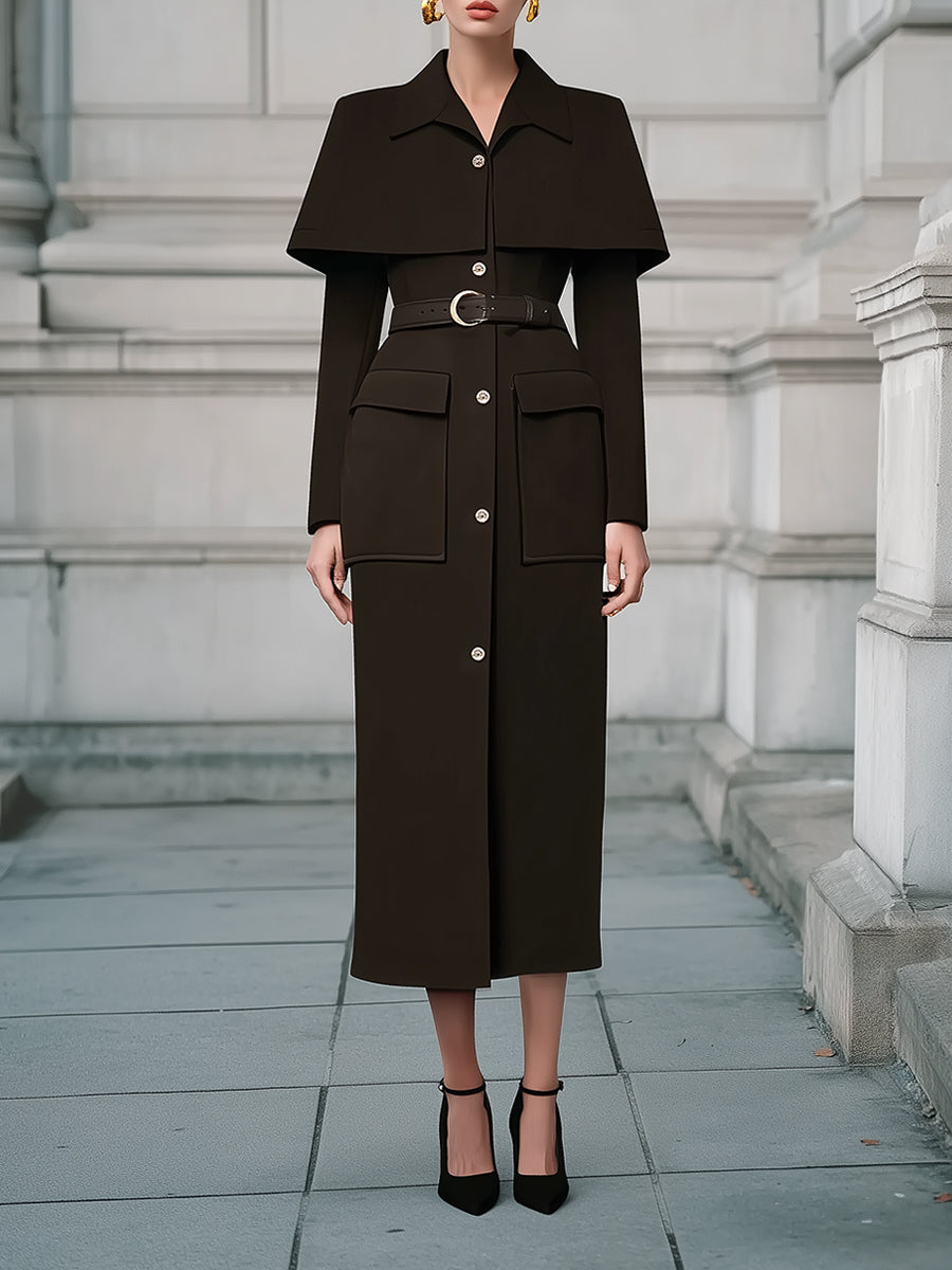 Old Money Classic Noir Structured Cloak Wool Coat