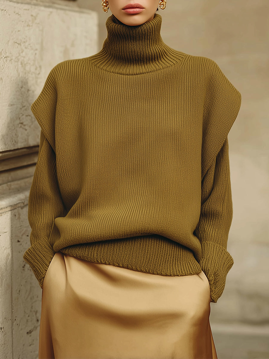 Minimalist Turtleneck Bat-sleeve Knitted Blouse & Long-sleeved Sweater Set