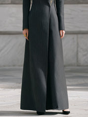 Old Money Style Striped Rose Embroidered Long Coat