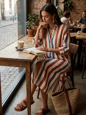 Casual Chic Coastal Breeze Lightweight Patriotic Stripe Midi Dress