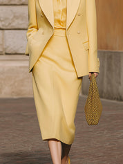 90s Minimalism Revival Satin Patchwork Blazer & Back Slit Skirt Set