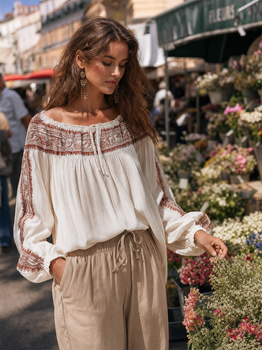 Refined Ivory Tribal Print Blouse