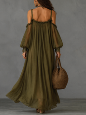 Stylish Olive Off-Shoulder Long Dress