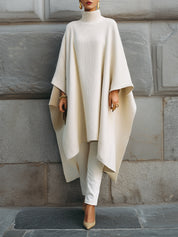 Minimalist Turtleneck Cape-style Fine-knit Mid-length Sweater