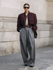 Minimalist Striped Pleated Suit Carrot Pants