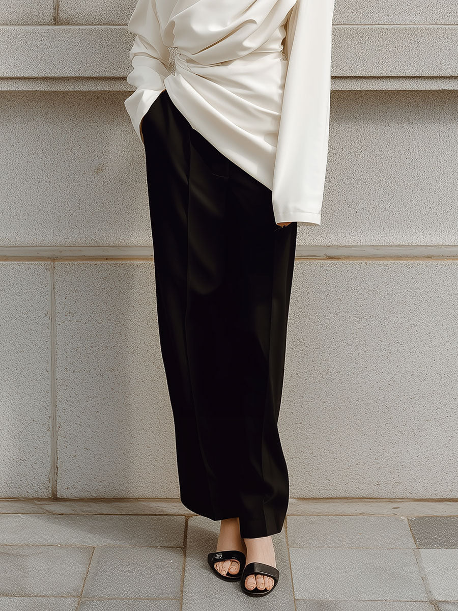 90s Minimalist Commuter Pleated Asymmetrical Slanted Shoulder Blouse