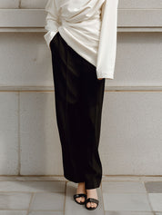 90s Minimalist Commuter Pleated Asymmetrical Slanted Shoulder Blouse
