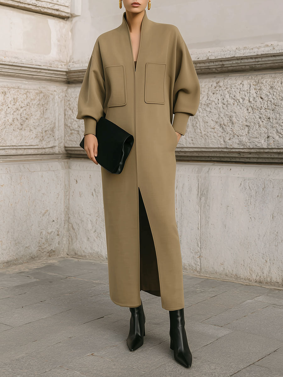 Deconstructed V-neck Lantern Sleeves Mid Dress With Front Slit