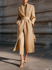 Quiet Luxury Textured Beige Grid-patterned Wool Tweed Coat