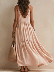 Bohemian Flowing Resort Blush Pink Maxi Dress